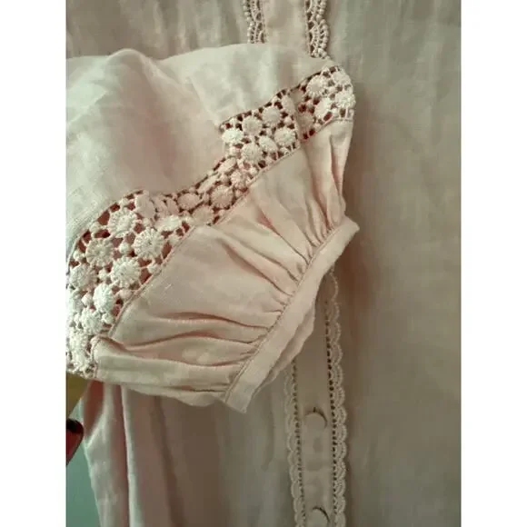 Morton Mac Stella Midi Linen Shirt Dress Light Pink Size Medium/Large Tall - Picture 6 of 12